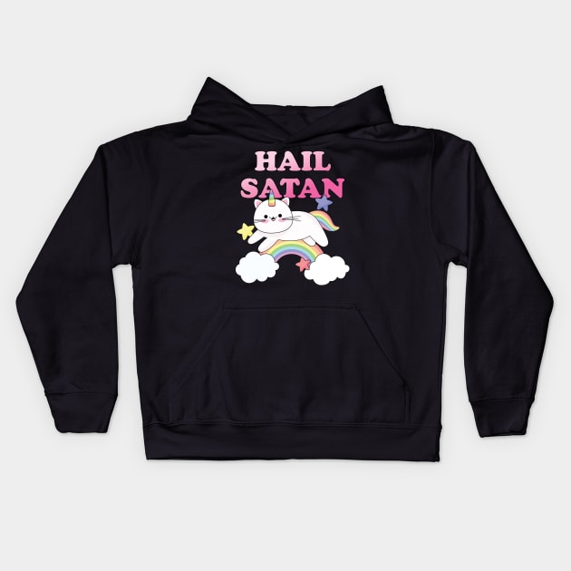 Hail Satan Rainbow Cat Unicorn Kids Hoodie by BlackRavenOath